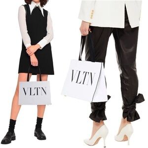 Valentino Garavani LVTN Logo Leather Top Handle Shoulder Bag Shopping Bag Purse